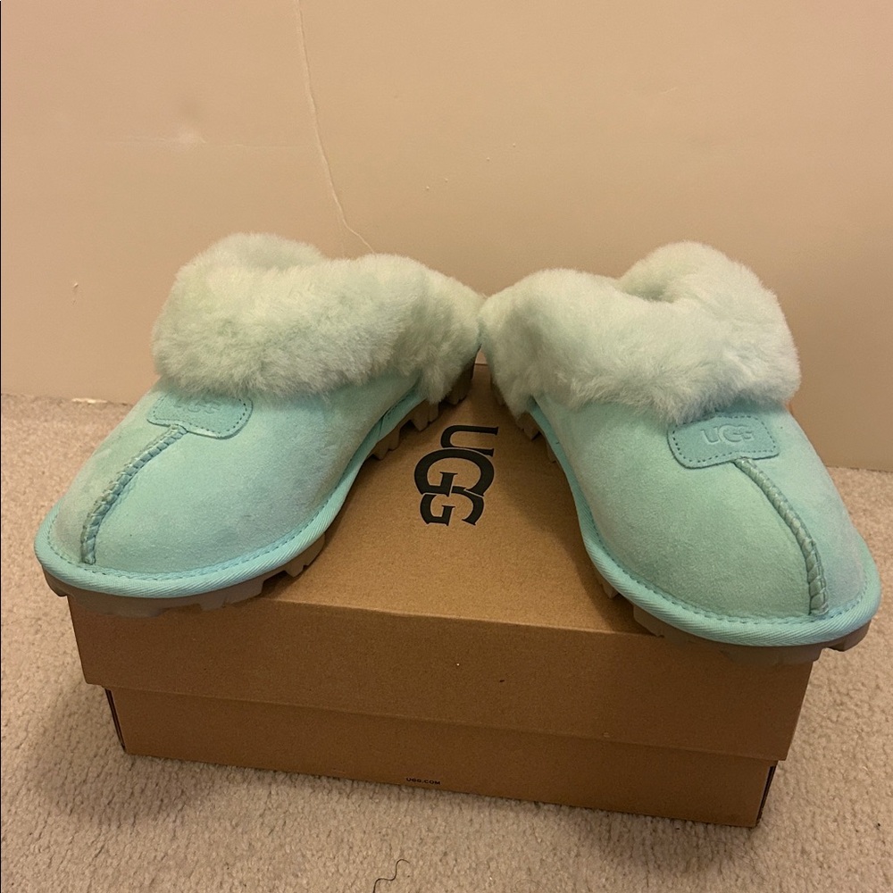 UGG Mint Green Shearling Lined Suede Slippers NWT - image 1